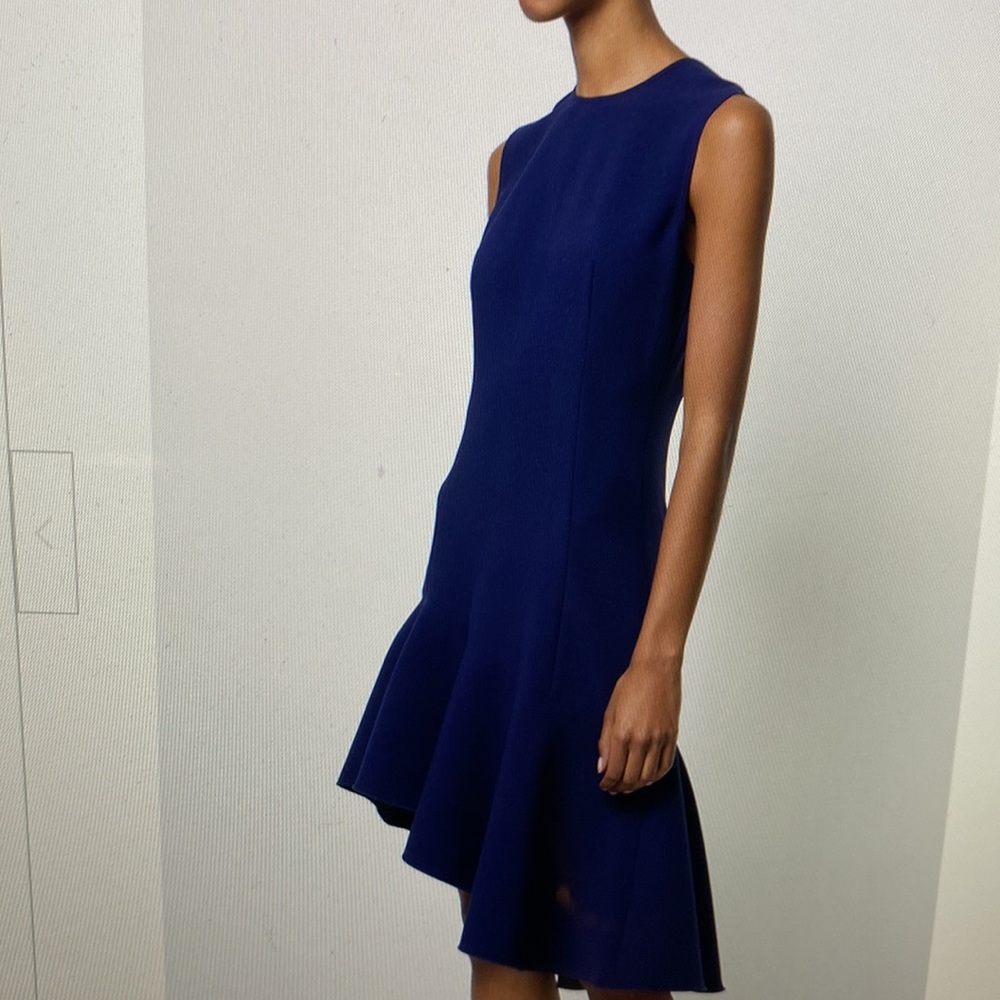 Elizabeth and James asymmetrical hem flare navy dress.